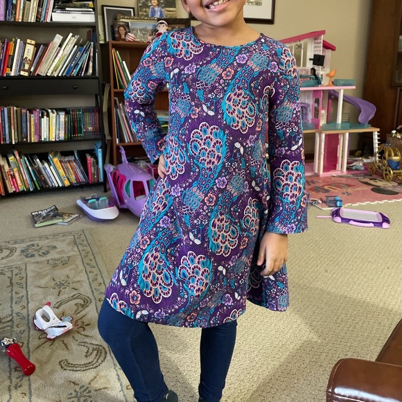 RED CAMEL UGC Girls Size Small purple Blue peacock long sleeve dress - Picture 12 of 13